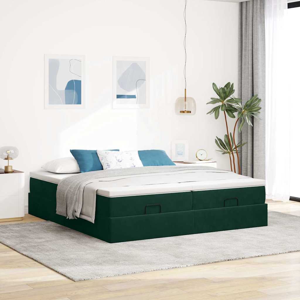 Thumbnail - vidaXL Ottoman-Bett mit Matratzen Dunkelgrün 160x200 cm Samt