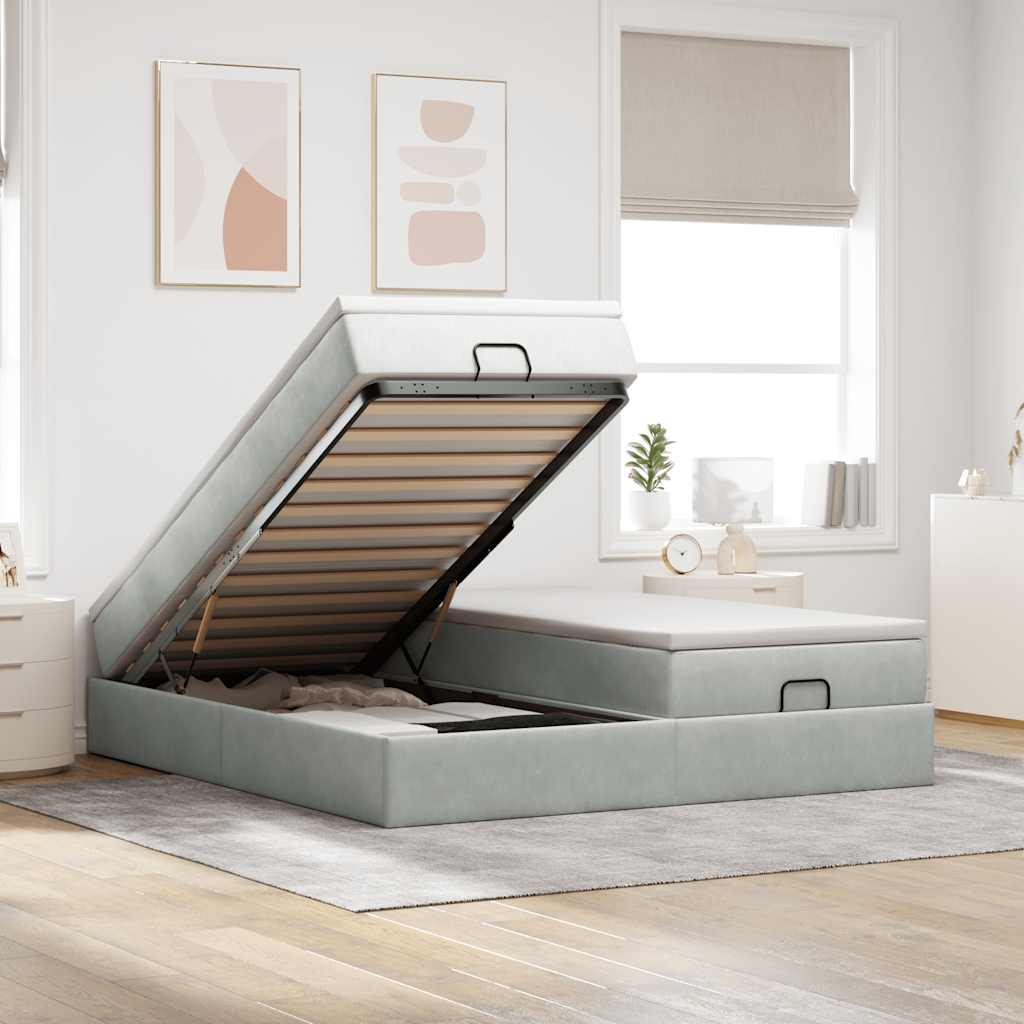 vidaXL Ottoman-Bett mit Matratzen Hellgrau 180x200 cm Samt