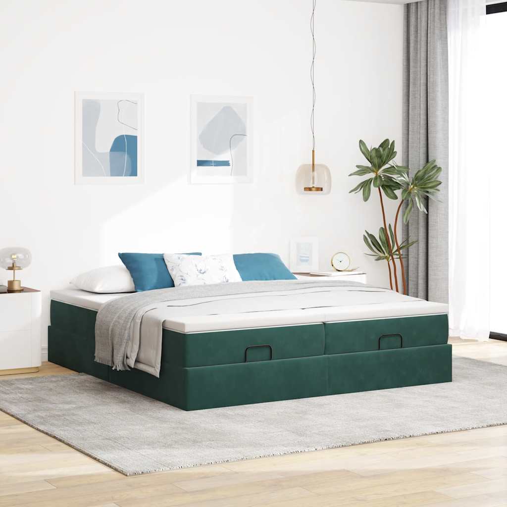 Thumbnail - vidaXL Ottoman-Bett mit Matratzen Dunkelgrün 180x200 cm Samt