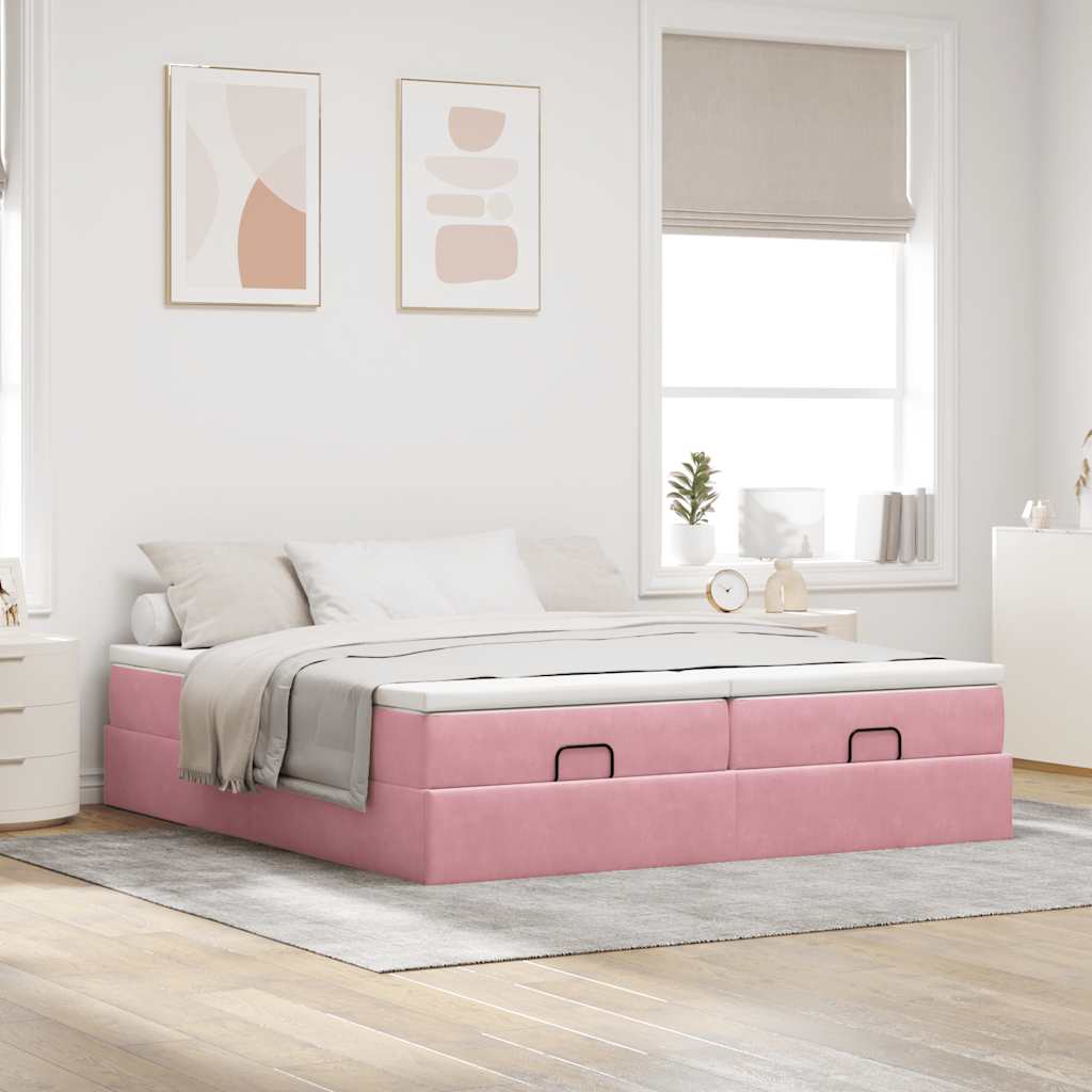 vidaXL Ottoman bed met matrassen 180x200cm fluweel roze, foto 2