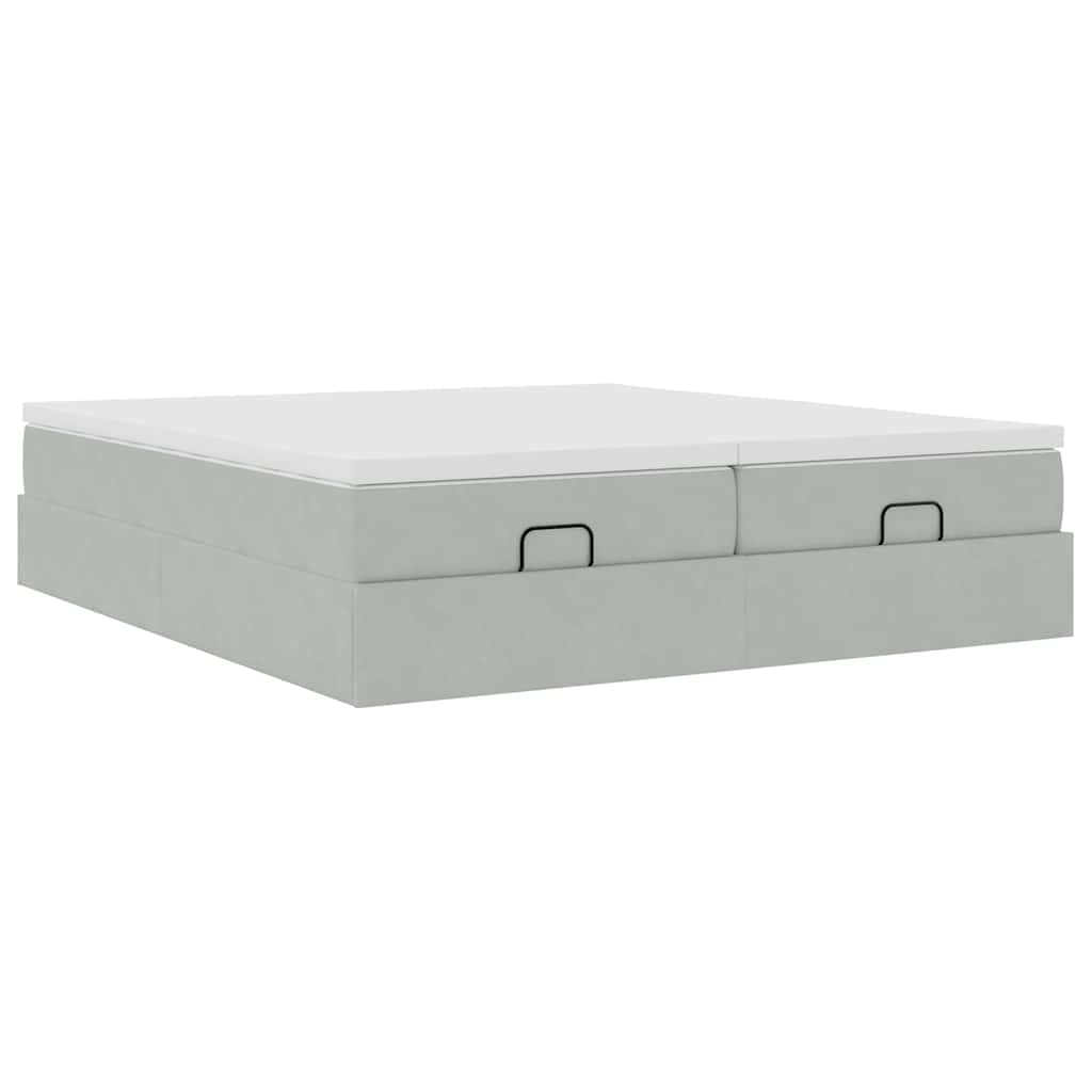 vidaXL Ottoman bed met matrassen 200x200cm fluweel lichtgrijs grijs, foto 4