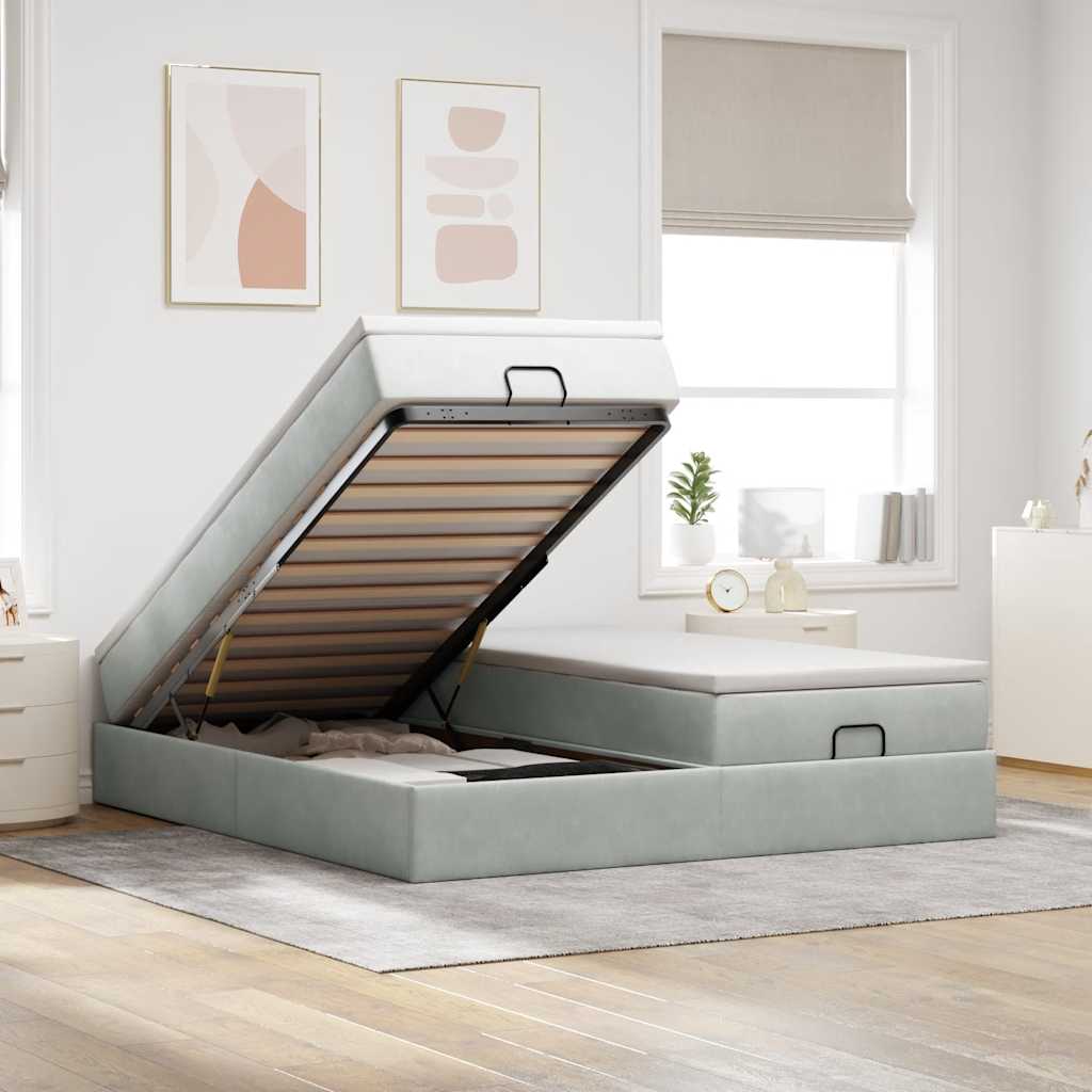 vidaXL Ottoman-Bett mit Matratzen Hellgrau 200x200 cm Samt