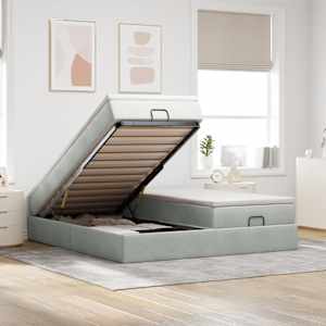 Otomanski posteljni okvir z vzmetnicami siv 200x200cm žamet