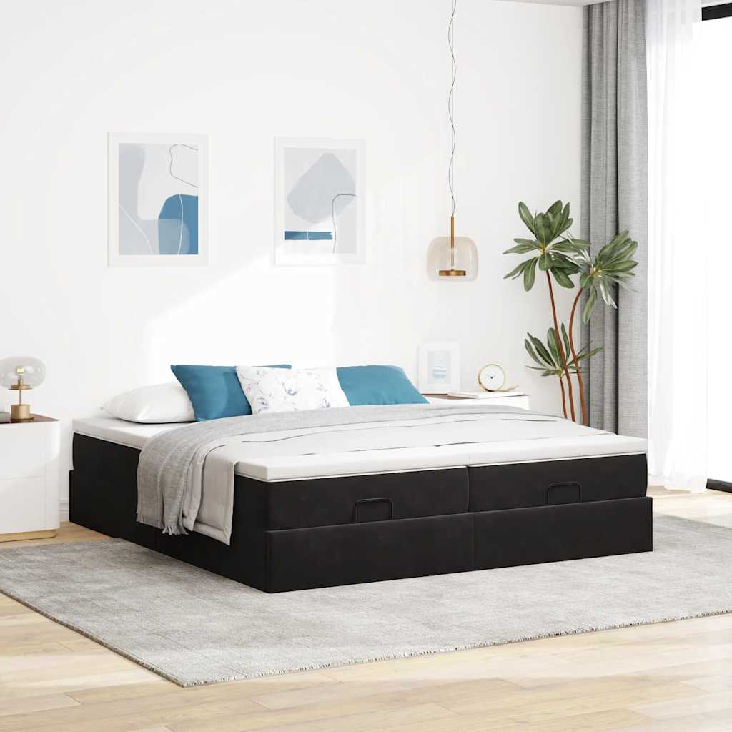 vidaXL Ottoman bed met matrassen 200x200cm fluweel zwart afbeelding