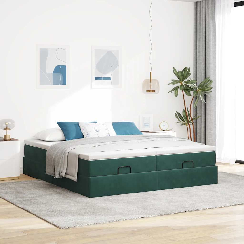 vidaXL Ottoman bed met matrassen 200x200cm fluweel donkergroen afbeelding