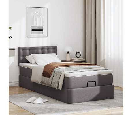 vidaXL Ottoman-Bett mit Matratze Grau 80x200 cm Kunstleder
