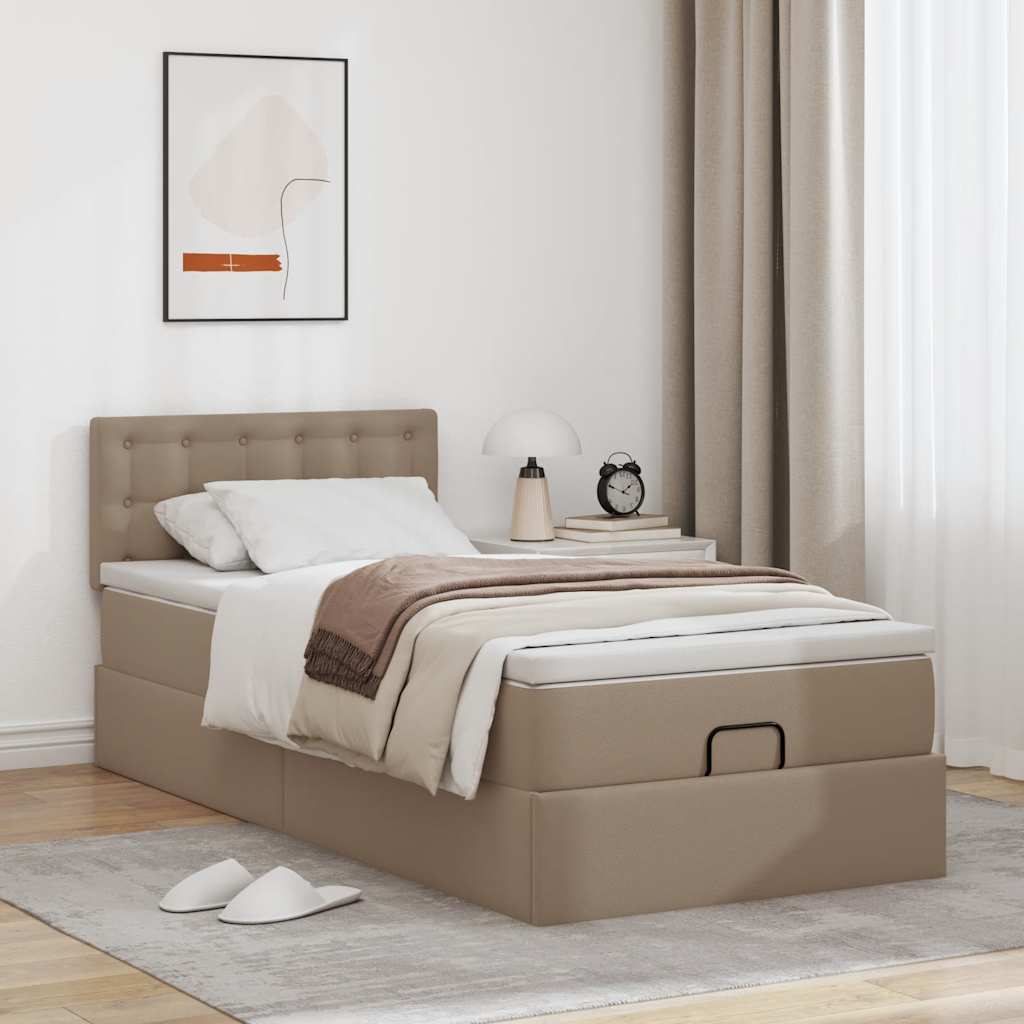 vidaXL Ottomaanse bed met matras 90x190cm kunstleer cappuccinokleurig bruin, foto 2