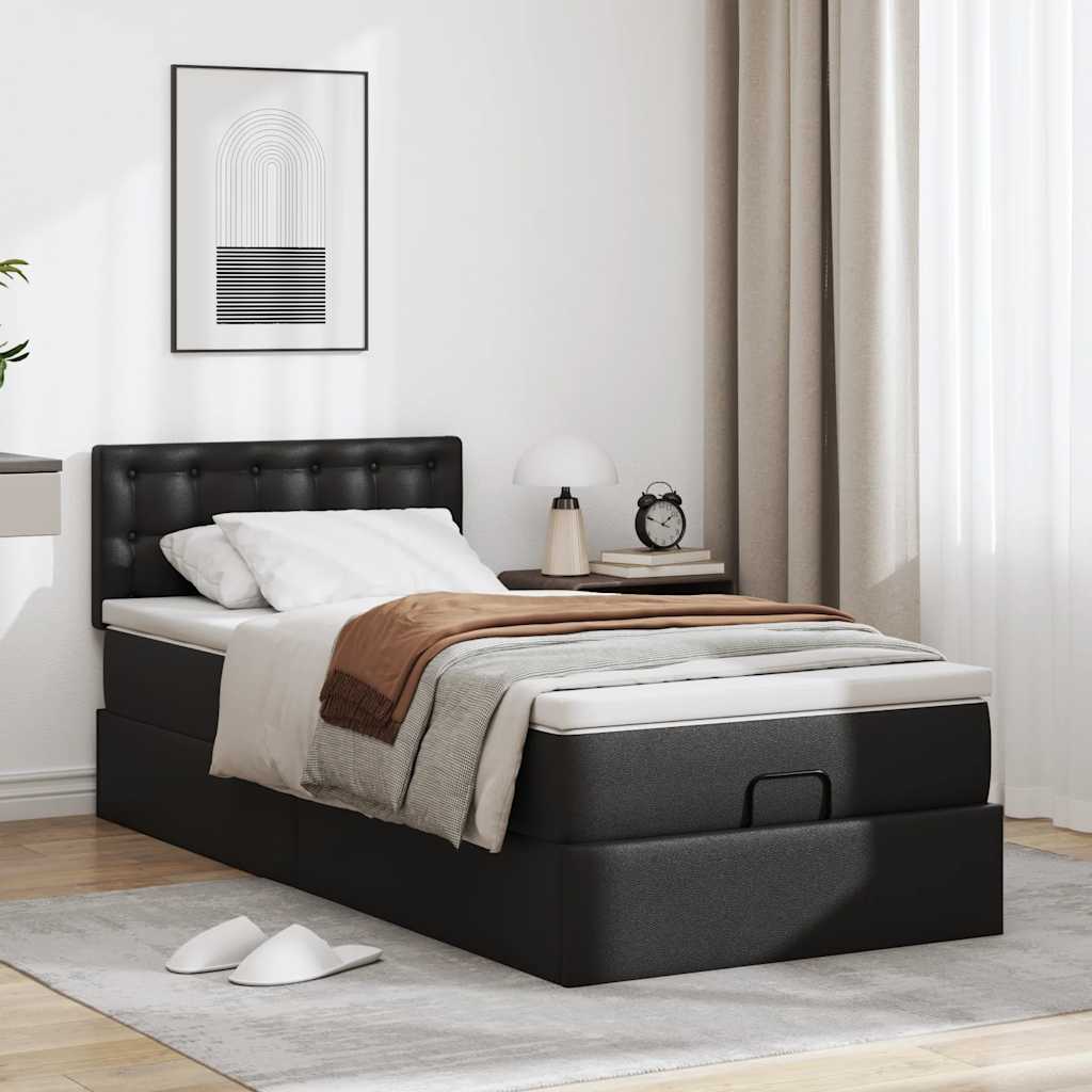 vidaXL Ottomaanse bed met matras 90x200cm kunstleer zwart afbeelding
