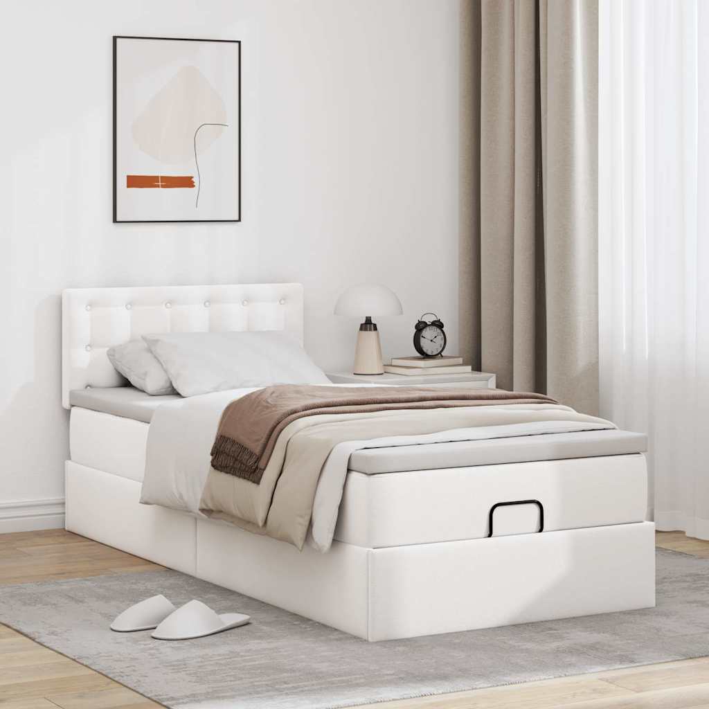 vidaXL Ottomaanse bed met matras 100x200cm kunstleer wit, foto 2