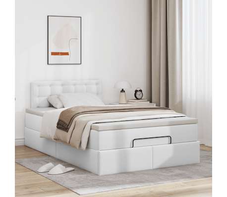 vidaXL Cadre de lit ottoman avec matelas blanc 120x190 cm similicuir
