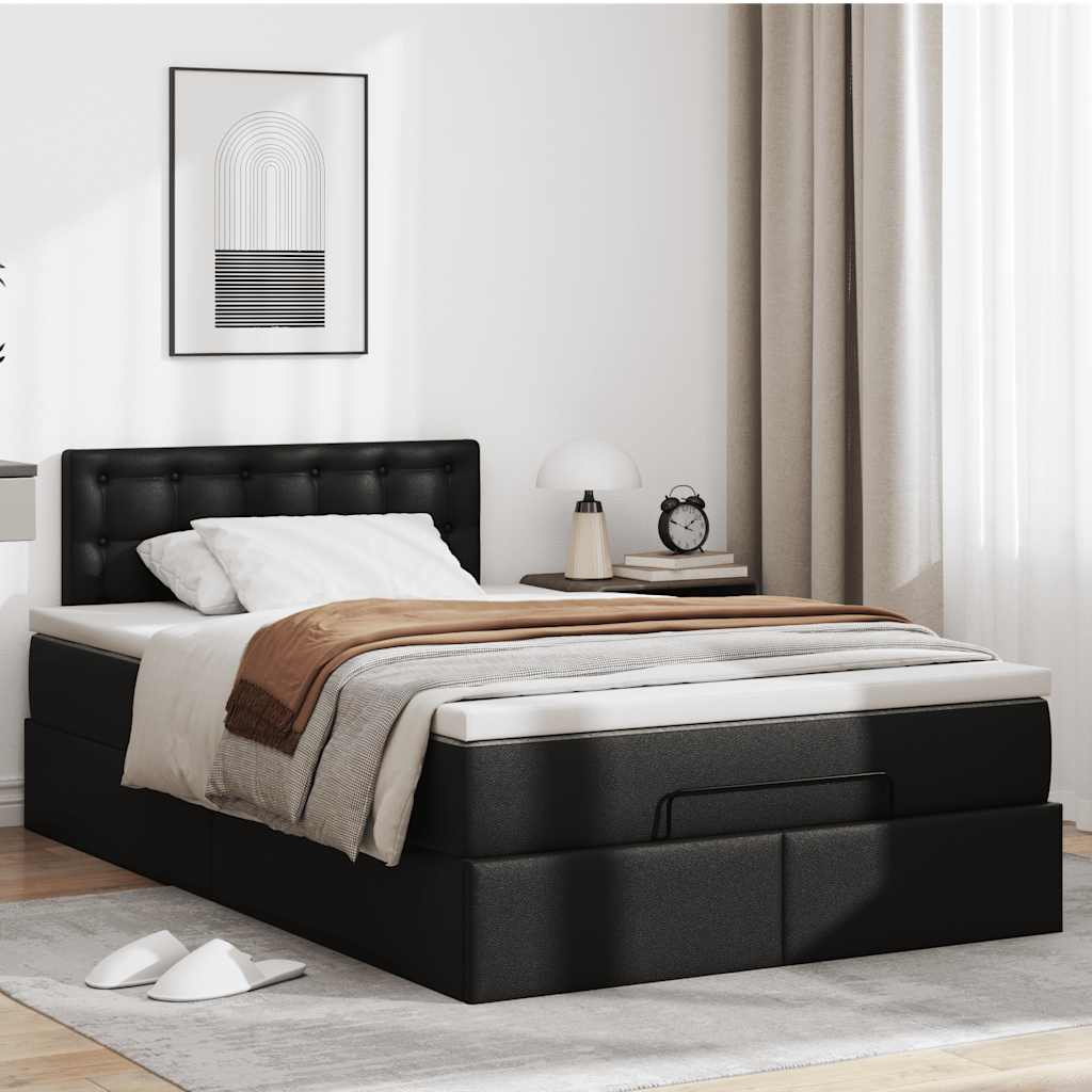 vidaXL Ottoman bed met matras 120x200cm kunstleer zwart, foto 2