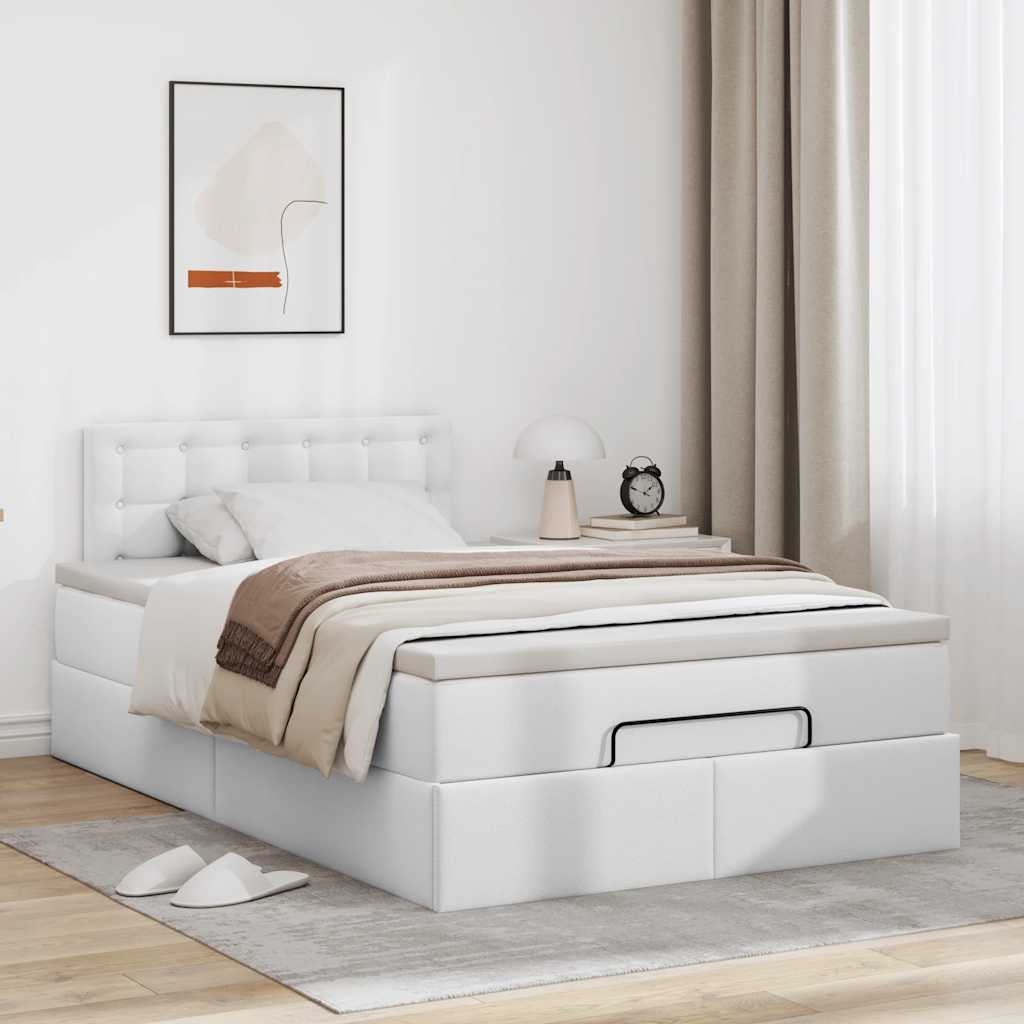 vidaXL Ottoman bed met matras 120x200cm kunstleer wit, foto 2