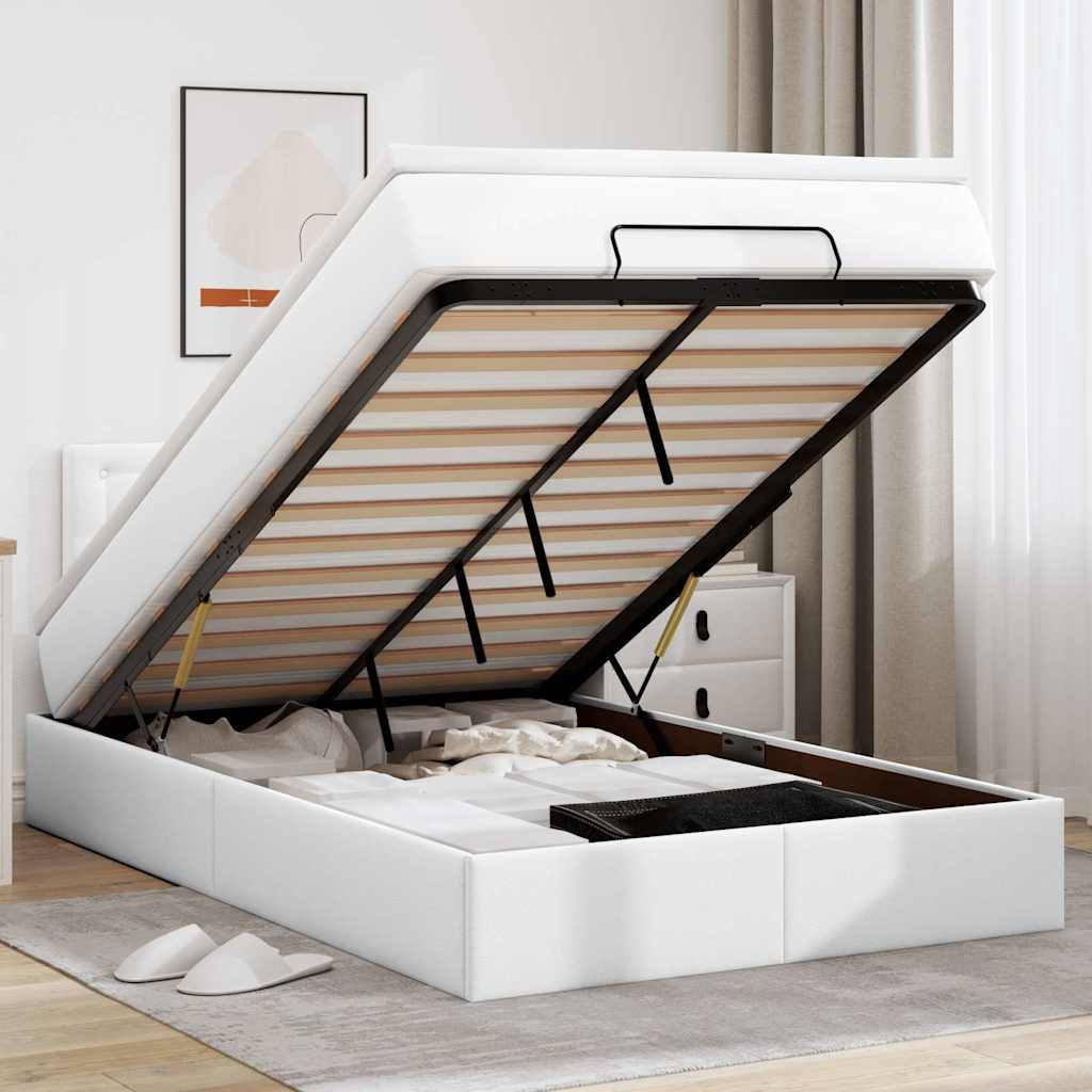 vidaXL Ottoman-Bett mit Matratze Weiß 120x200 cm Kunstleder