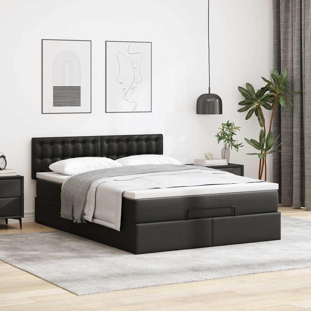 vidaXL Ottoman bed met matras 140x190cm kunstleer zwart, foto 2