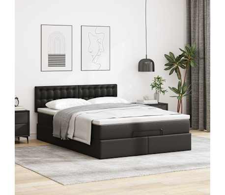 vidaXL Ottoman bed met matras 140x190cm kunstleer zwart