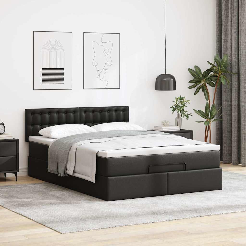 vidaXL Ottoman-Bett mit Matratze Schwarz 140x190 cm Kunstleder