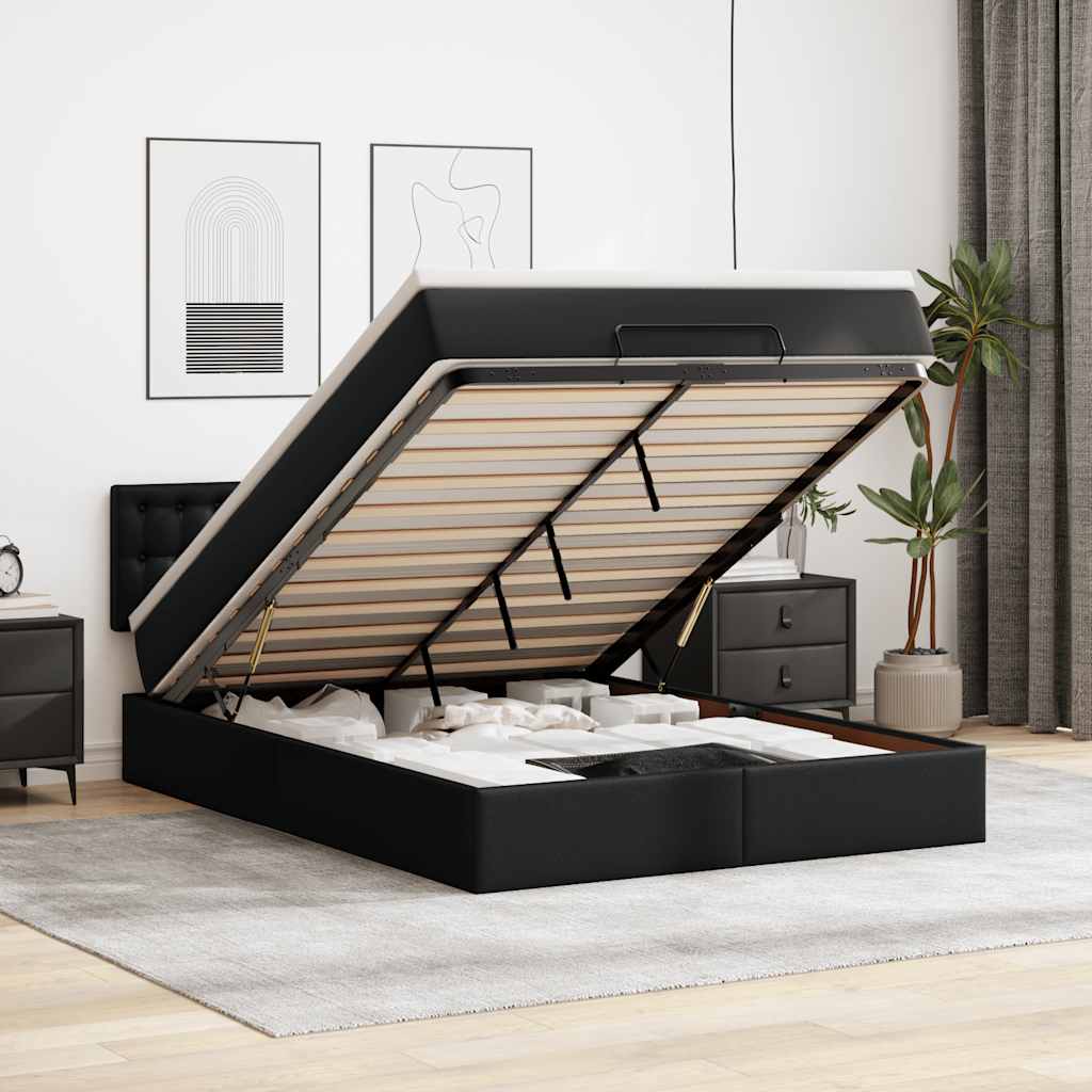 vidaXL osmannisk sengeramme med madras 140x190 cm kunstlæder sort