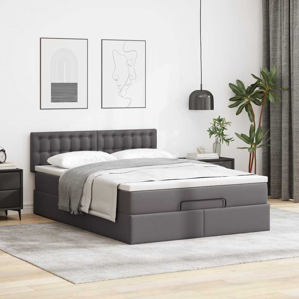 vidaXL Ottoman bed met matras 140x190cm kunstleer grijs, foto 2