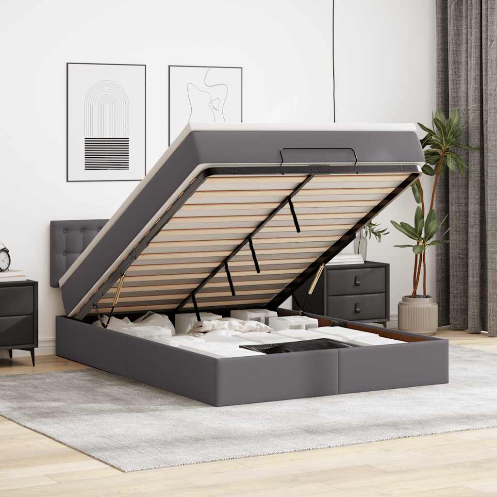 vidaXL osmannisk sengeramme med madras 140x190 cm kunstlæder grå
