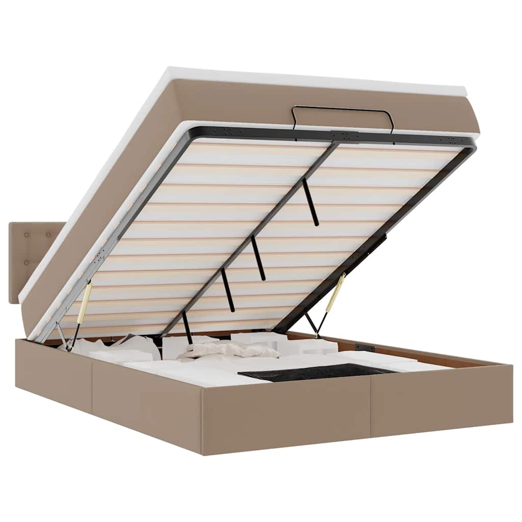 vidaXL Ottoman bed met matras 140x190cm kunstleer cappuccinokleurig bruin, foto 3