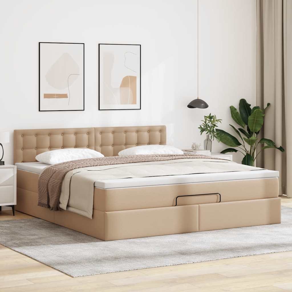 vidaXL Ottoman bed met matras 140x190cm kunstleer cappuccinokleurig bruin, foto 2