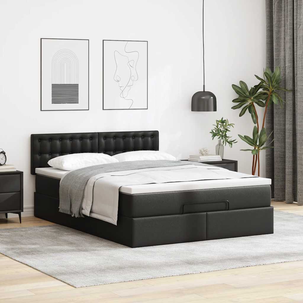 vidaXL Ottoman bed met matras 140x200cm kunstleer zwart, foto 2