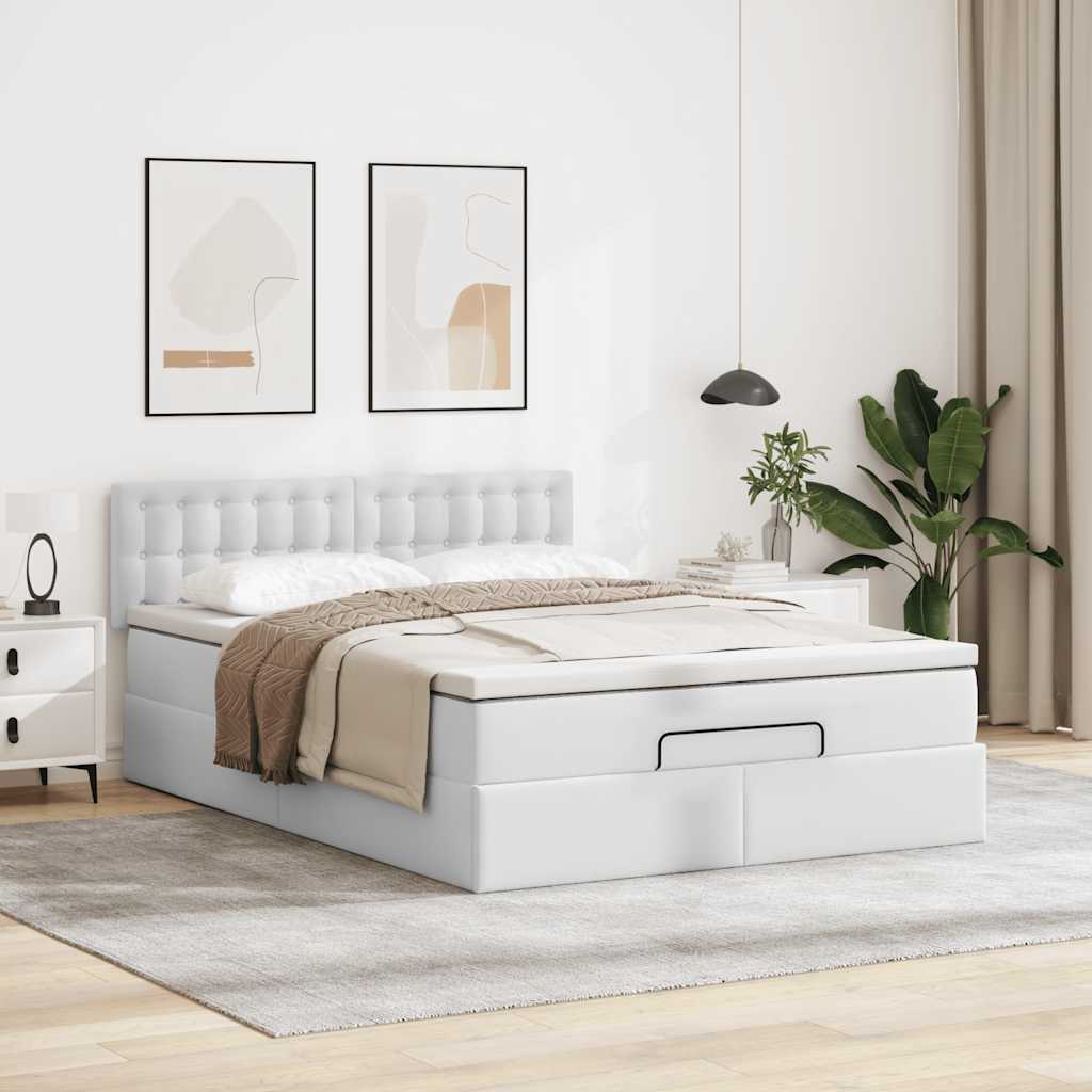 vidaXL Ottoman bed met matras 140x200cm kunstleer wit afbeelding