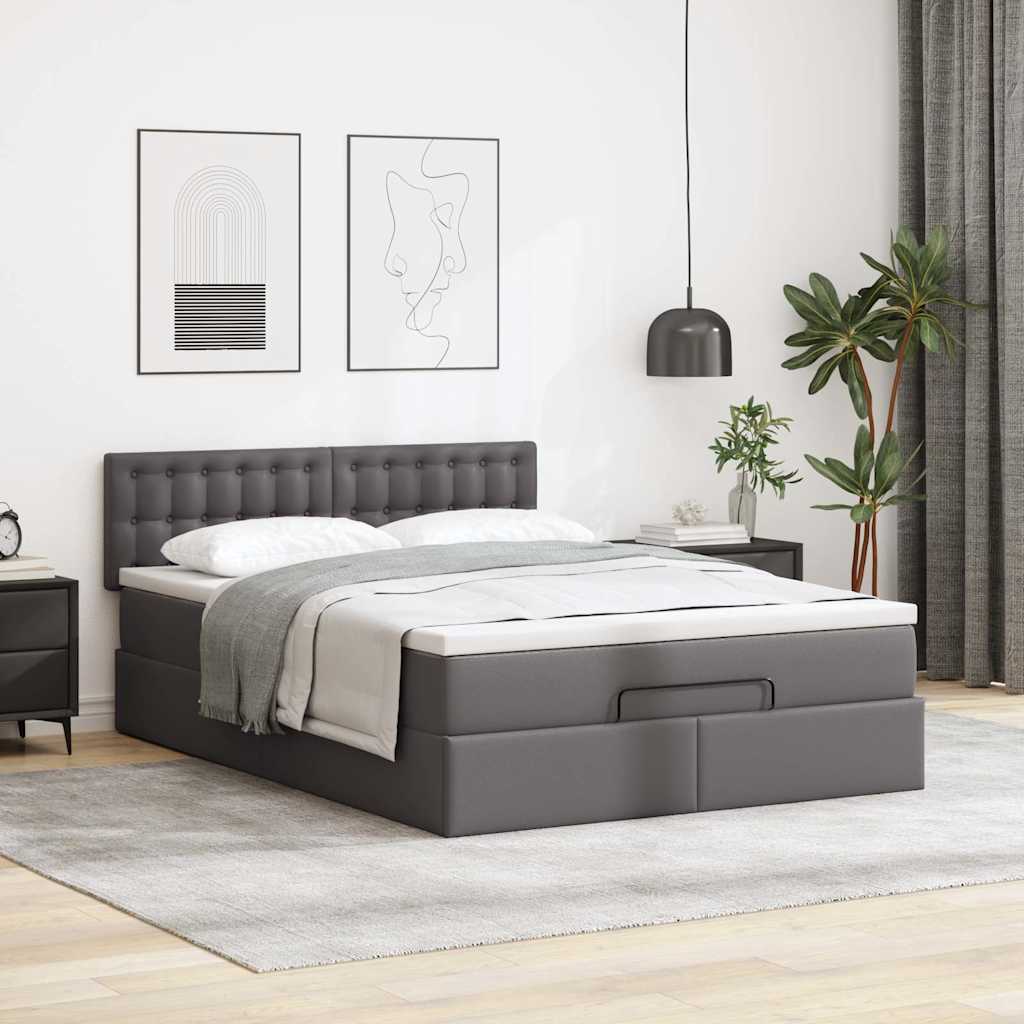vidaXL Ottoman bed met matras 140x200cm kunstleer grijs afbeelding