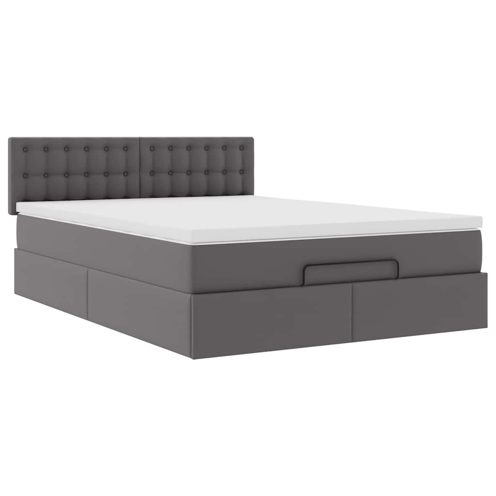 vidaXL Ottoman bed met matras 140x200cm kunstleer grijs, foto 4