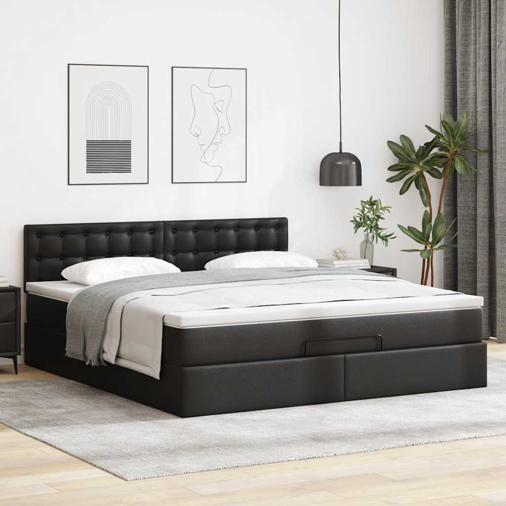 vidaXL Ottoman bed met matras 160x200cm kunstleer zwart afbeelding