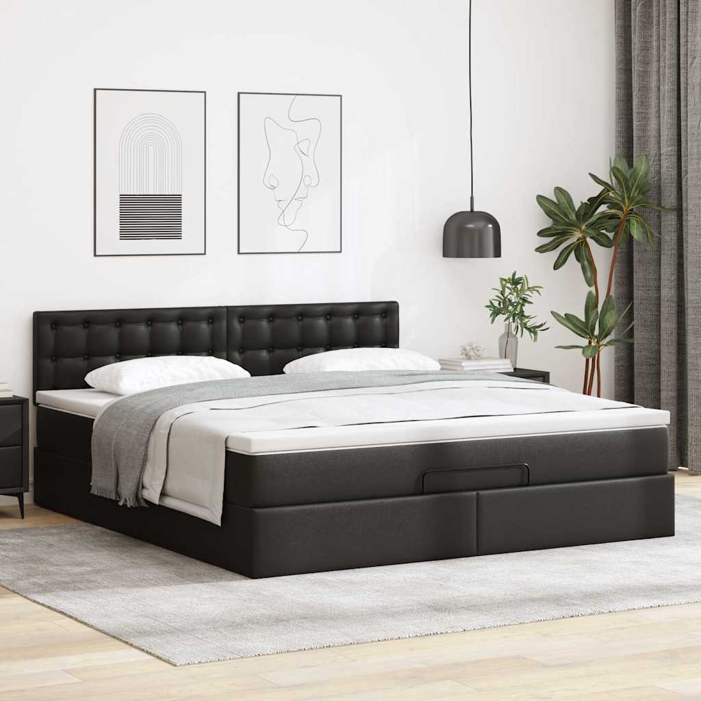 vidaXL Ottoman-Bett mit Matratze Schwarz 160x200 cm Kunstleder