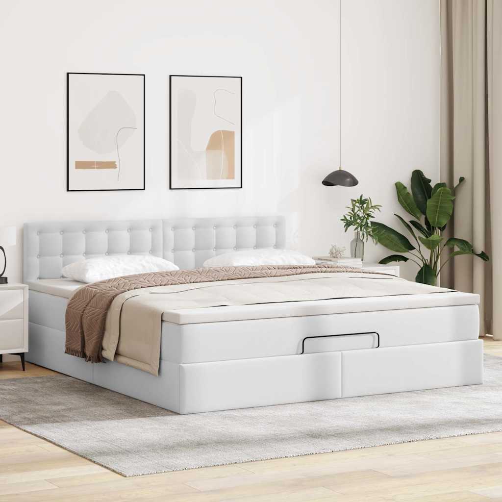 vidaXL Ottoman bed met matras 160x200cm kunstleer wit, foto 2