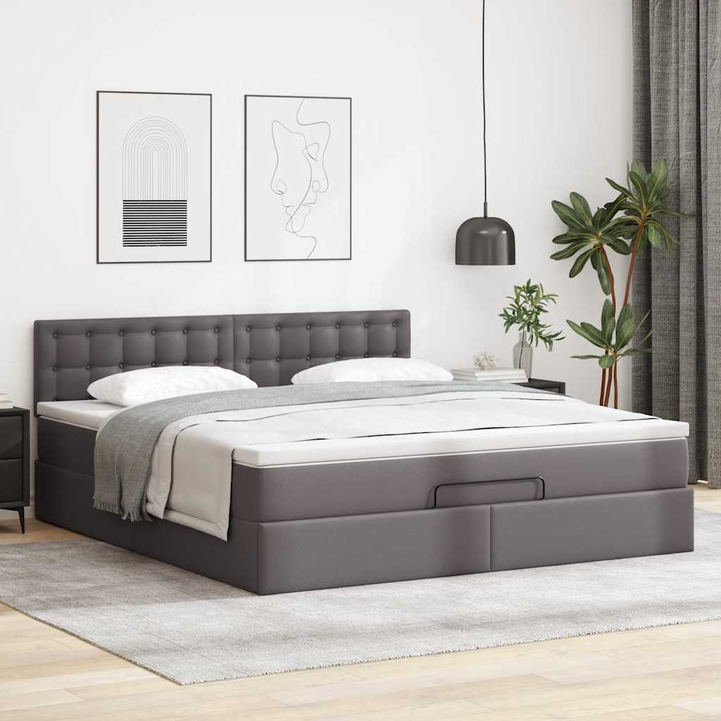 vidaXL Ottoman bed met matras 160x200cm kunstleer grijs afbeelding