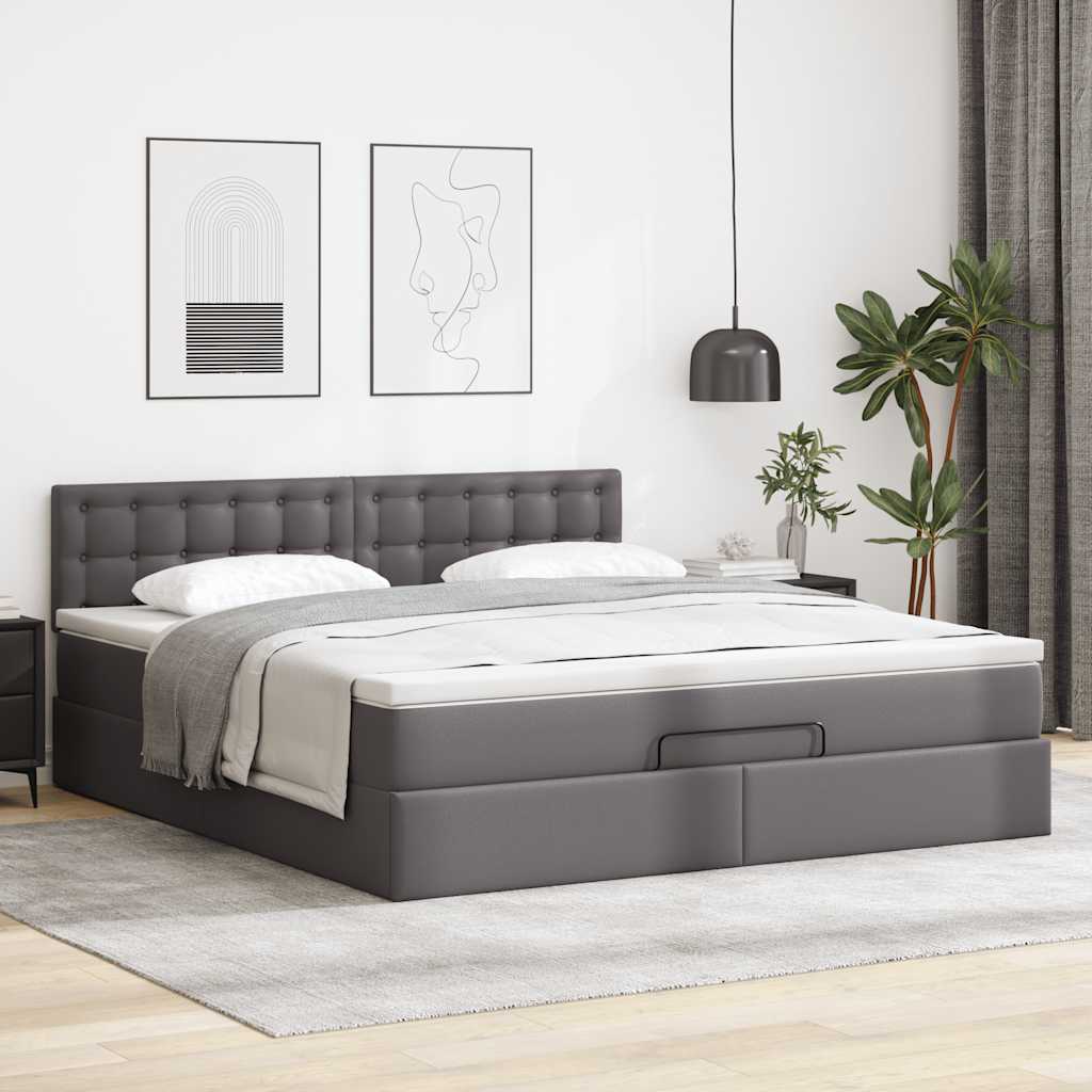 vidaXL Ottoman bed met matras 180x200cm kunstleer grijs, foto 2