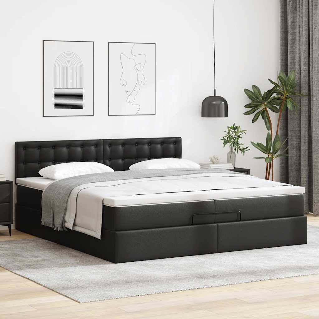 vidaXL Ottoman bed met matrassen 200x200cm kunstleer zwart, foto 2
