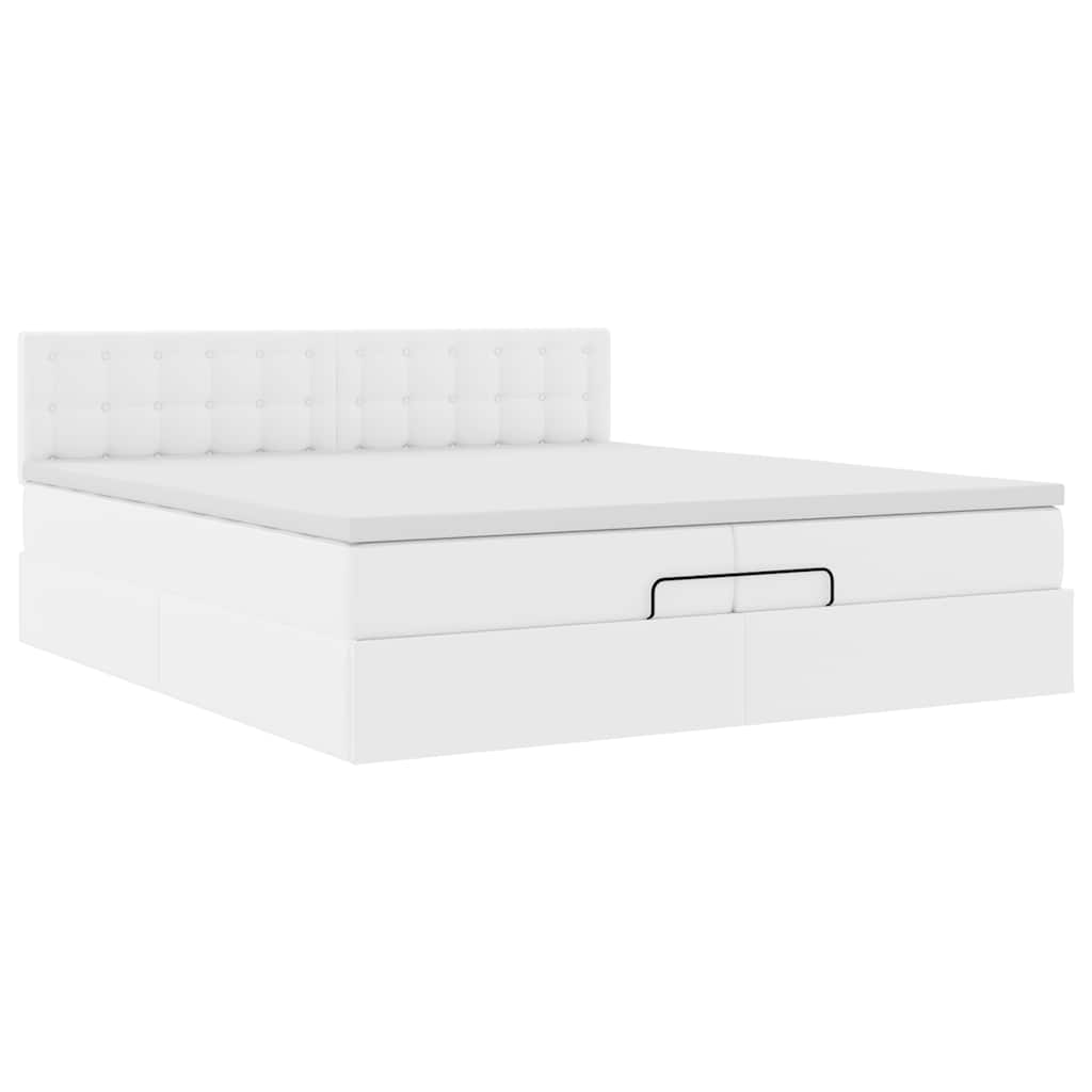 vidaXL Ottoman bed met matrassen 200x200cm kunstleer wit, foto 4