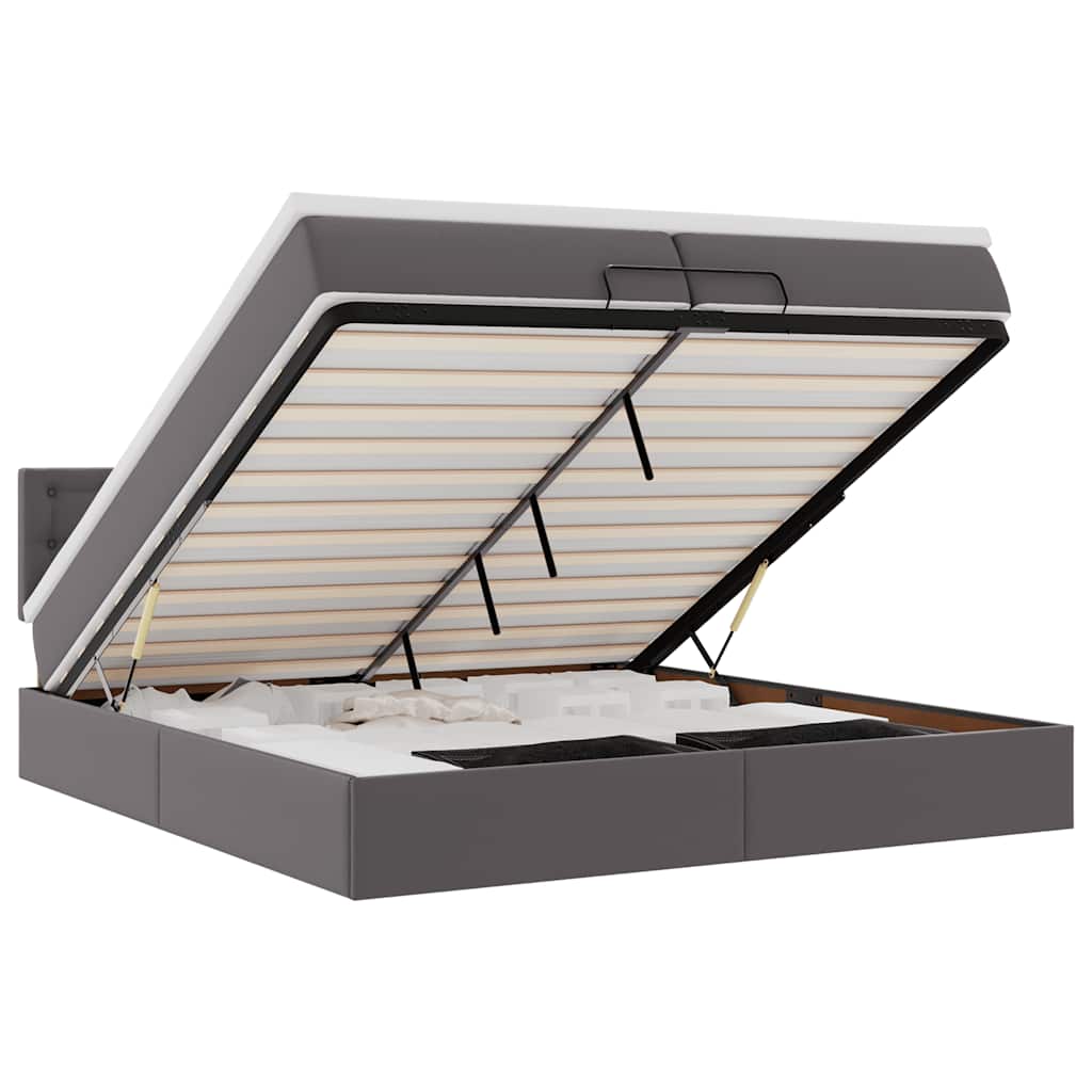 vidaXL Ottoman bed met matrassen 200x200cm kunstleer grijs, foto 3