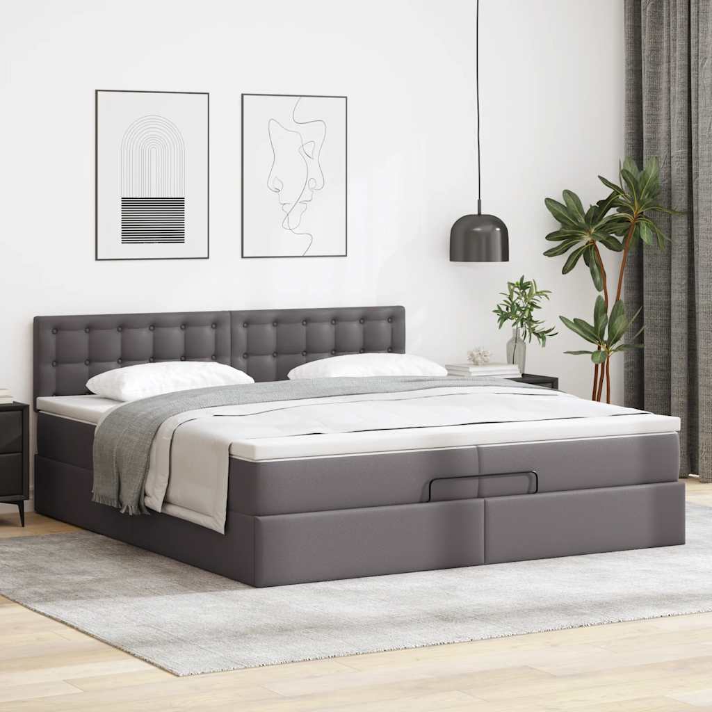 vidaXL Ottoman bed met matrassen 200x200cm kunstleer grijs, foto 2
