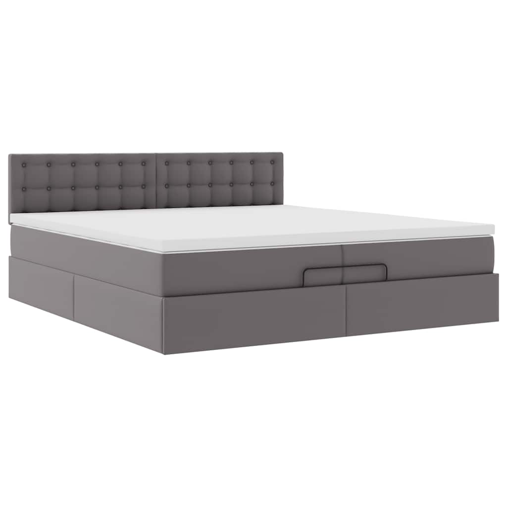 vidaXL Ottoman bed met matrassen 200x200cm kunstleer grijs, foto 4