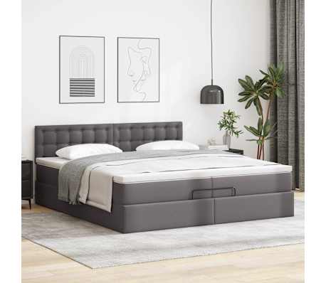 vidaXL Ottoman bed met matrassen 200x200cm kunstleer grijs