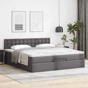 vidaXL Ottoman bed met matrassen 200x200cm kunstleer grijs