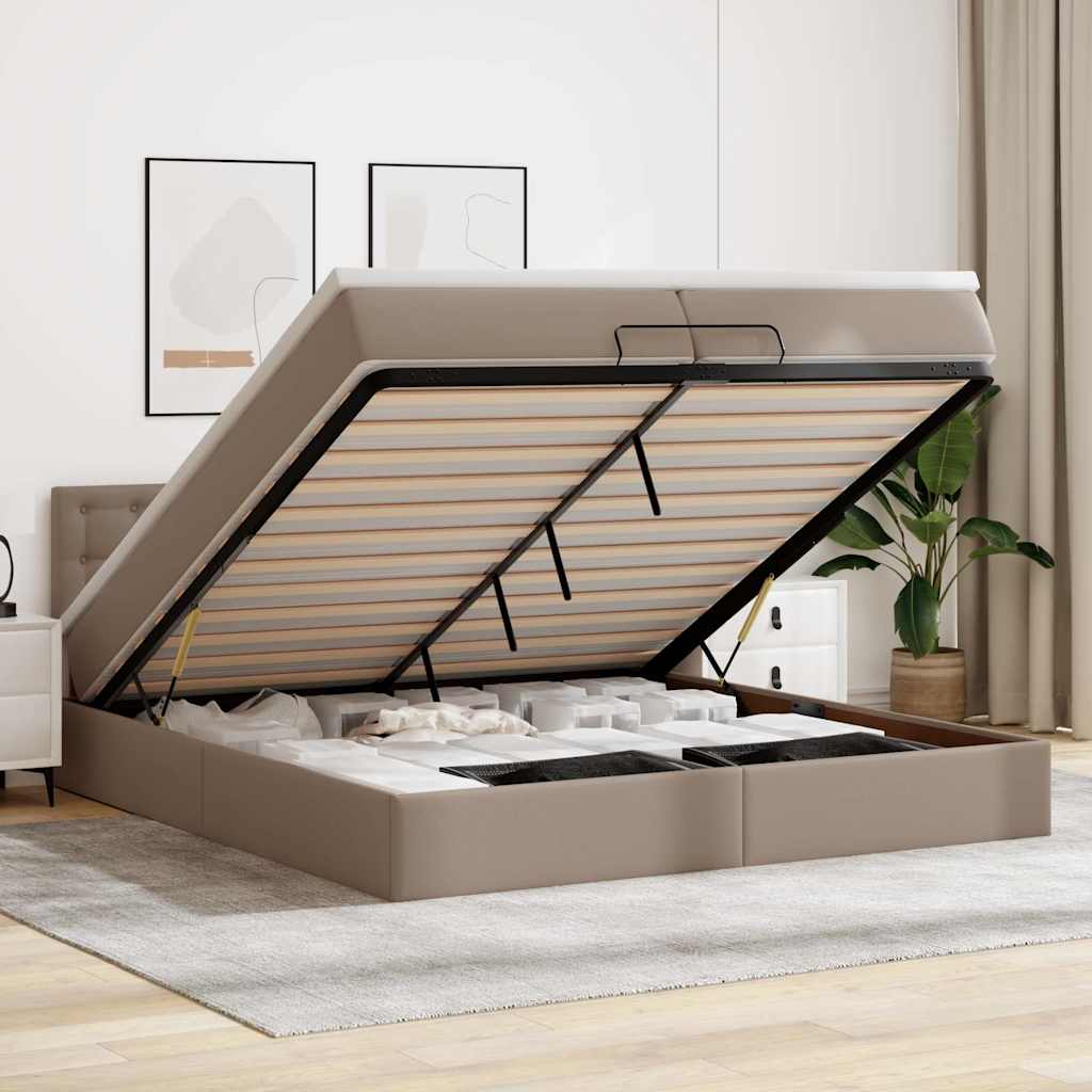 Osmannisk sengeramme med opbevaring 200 x 200 cm med madrasser - cappuccino kunstlæder