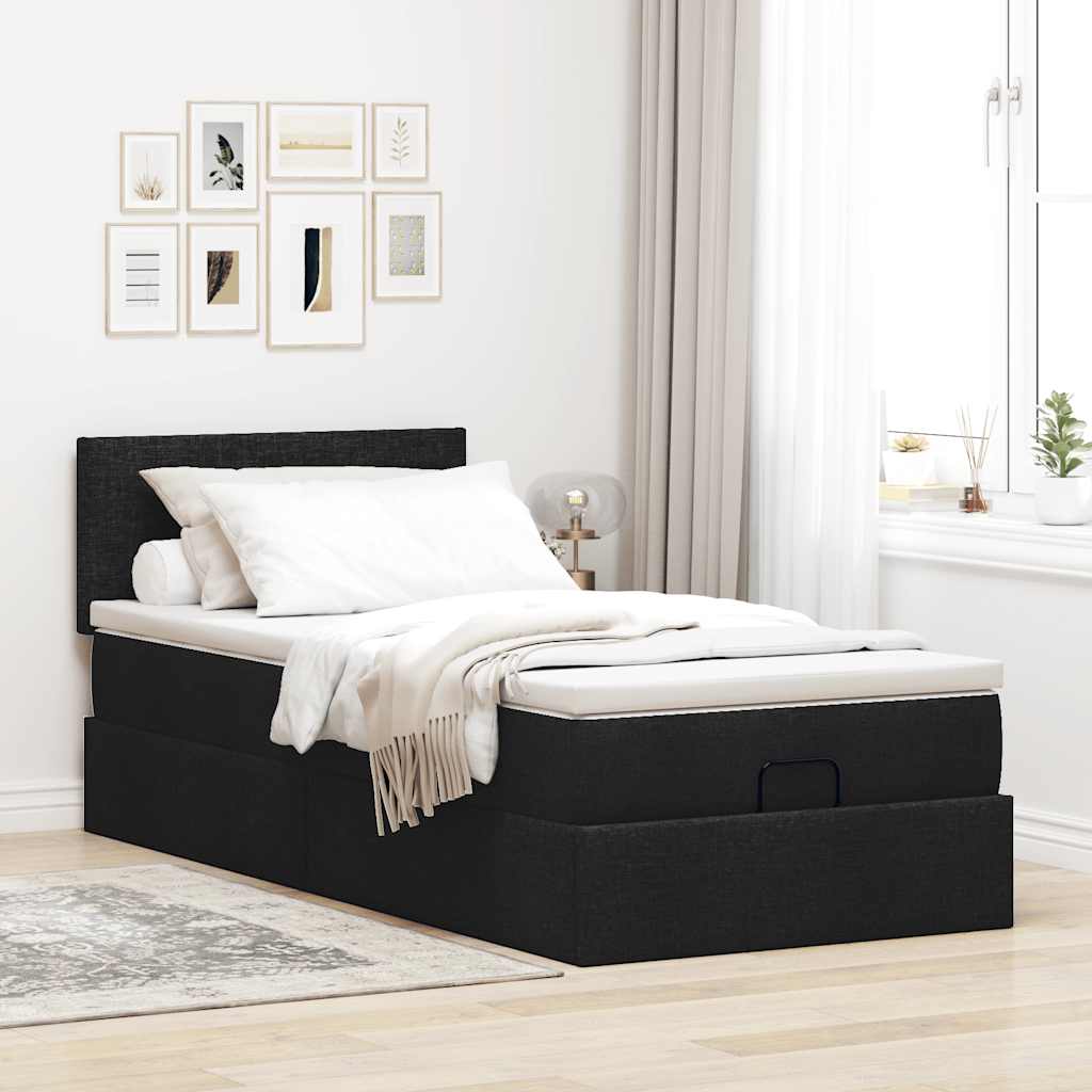 vidaXL Ottoman bed met matras 80x200cm stof zwart afbeelding