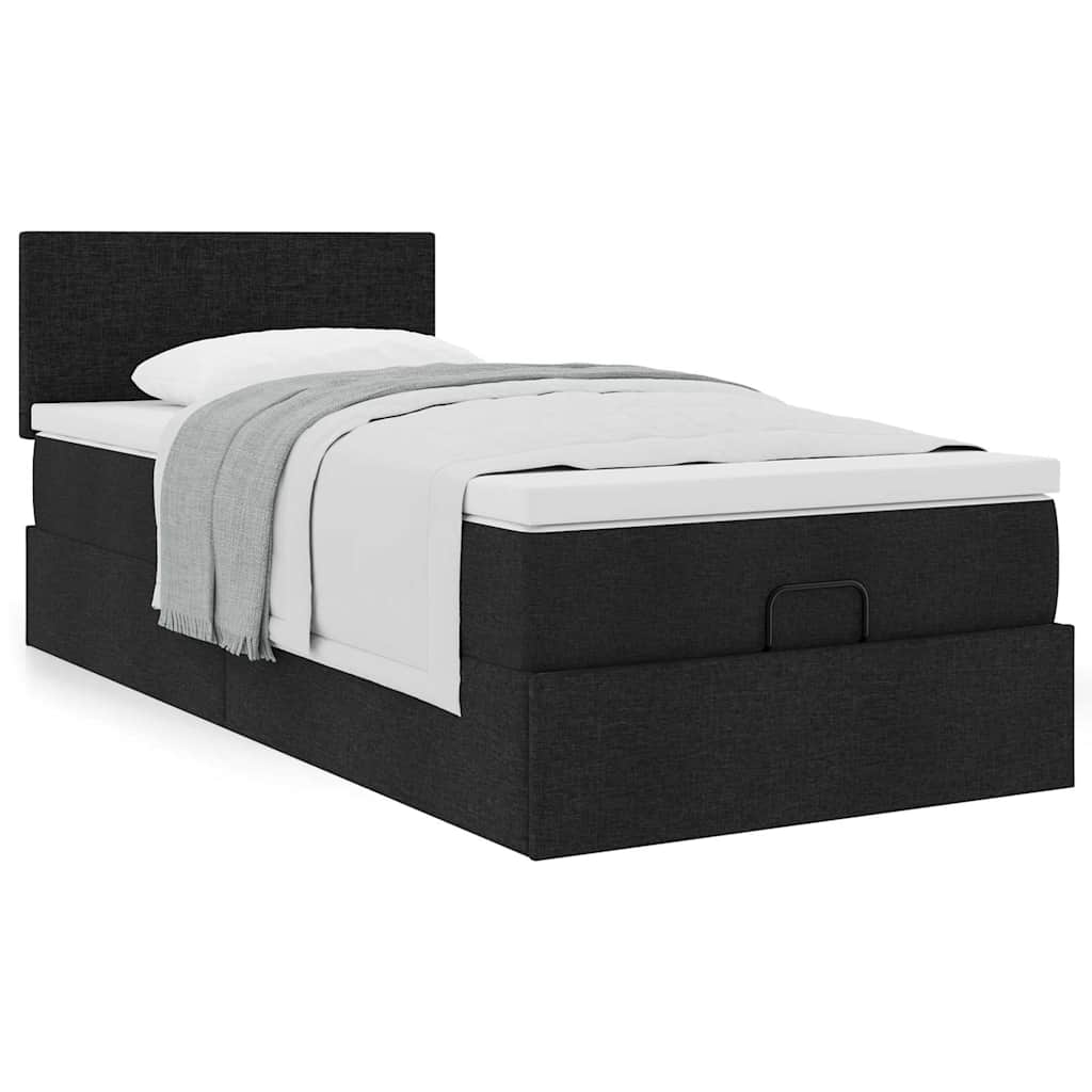 Ottoman-Bett mit Matratze Schwarz 80×200 cm Stoff