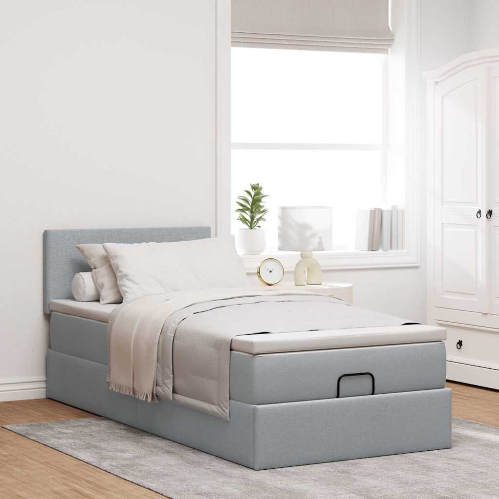 vidaXL Ottoman bed met matras 90x190cm stof lichtgrijs afbeelding