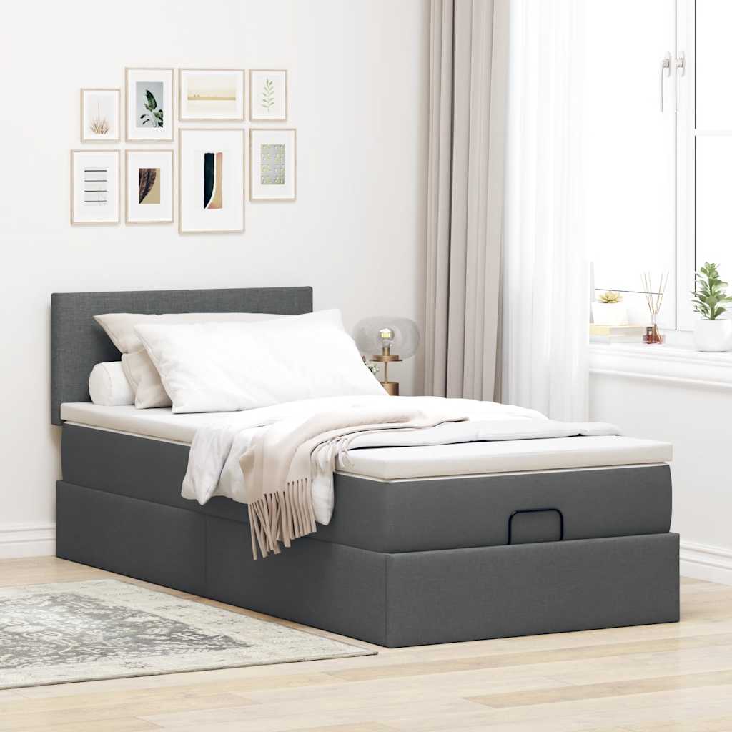 vidaXL Bed met matras 90x200 cm stof donkergrijs grijs, foto 2