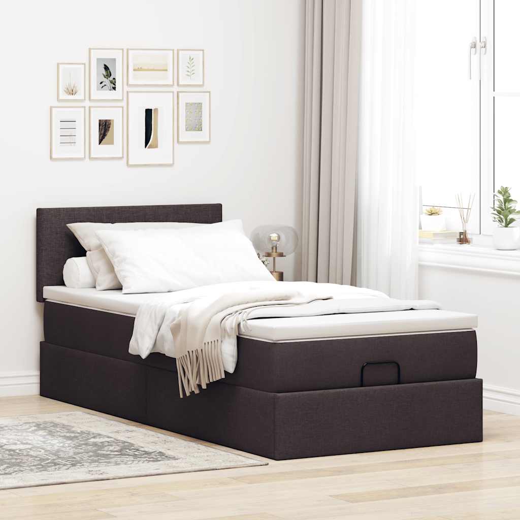vidaXL Bed met matras 90x200 cm stof donkerbruin bruin, foto 2