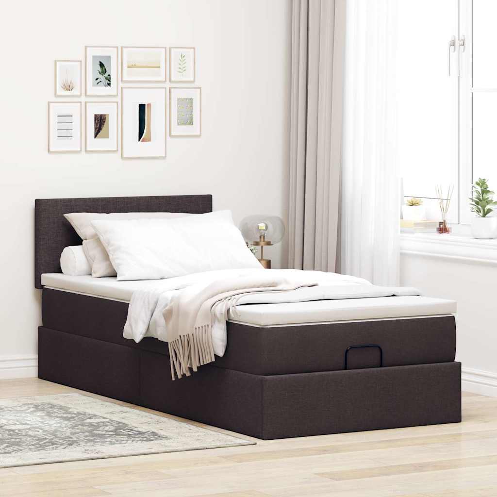 vidaXL Bed met matras 100x200 cm stof donkerbruin afbeelding
