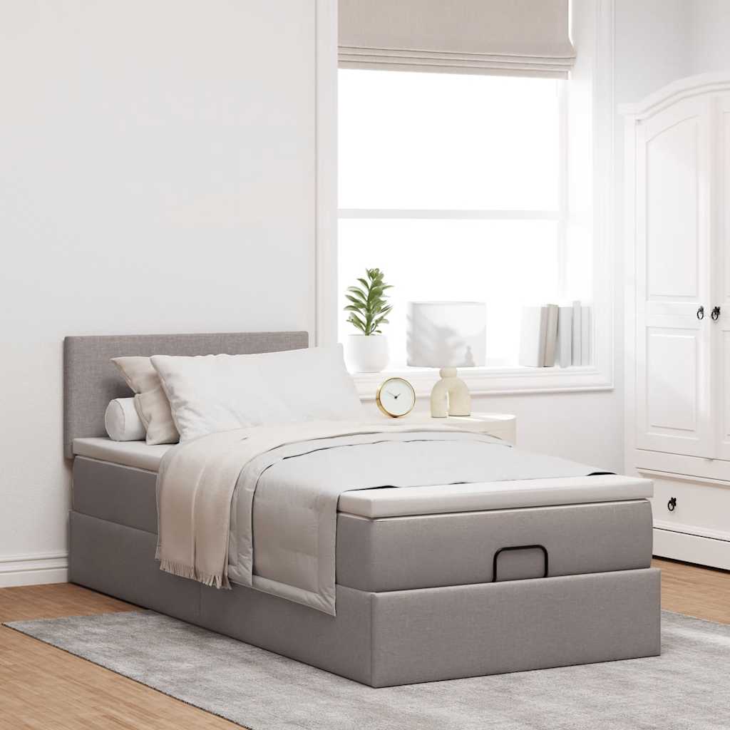 vidaXL Bed met matras 100x200 cm stof taupe afbeelding