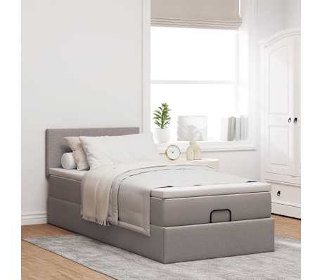vidaXL Otomanska postelja z vzmetnico taupe 100x200 cm blago
